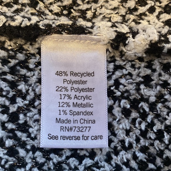 Nine West Black White Open Front Cardigan Coatigan - Picture 10 of 12